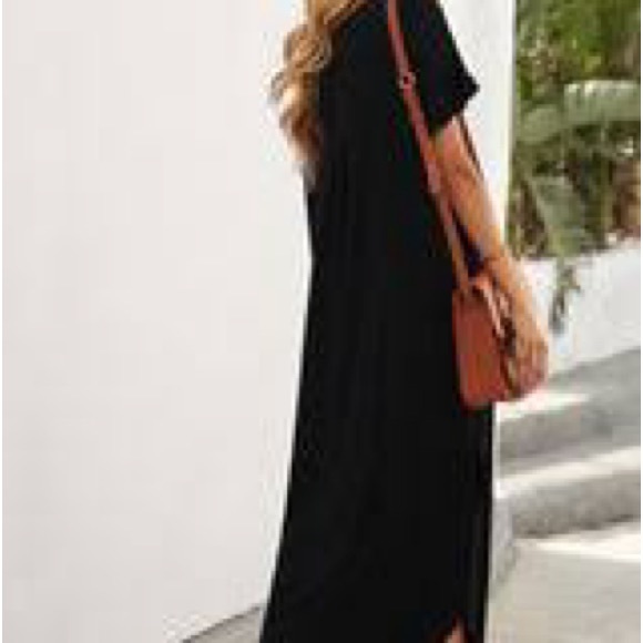 black maxi V-neck T shirt casual boho with pockets - Picture 7 of 11